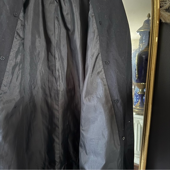 American Living Long Black Trench Coat with Collar & Back Storm Flap Vintage - Picture 10 of 16